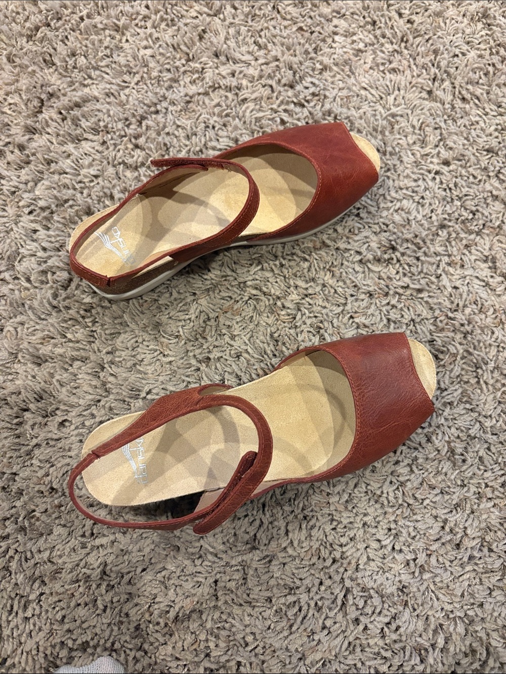 Dansko Women's Open-Toe Wedge Sandals in Rust